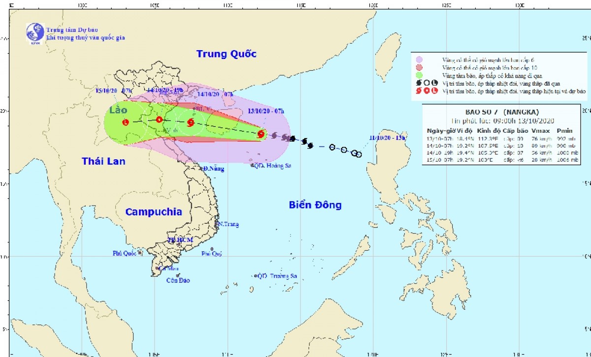 Hướng di chuyển của bão số 7.