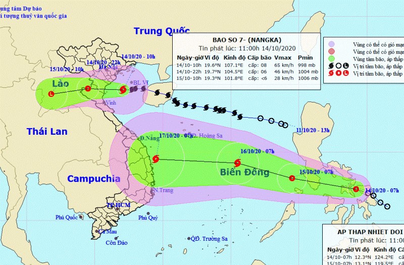 Vị trí và hướng di chuyển của bão số 7. (Nguồn: kttv.gov.vn)