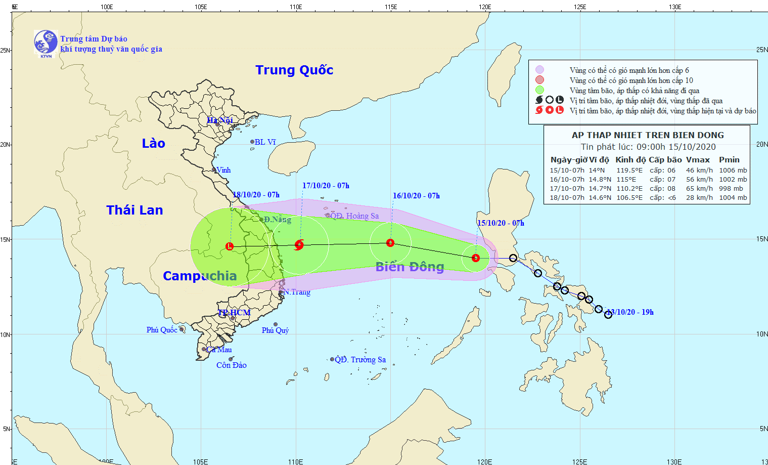 Hướng đi dự kiến của ATNĐ/bão.