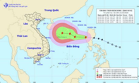 Đường đi và vị trí của bão số 8. Nguồn: NCHMF