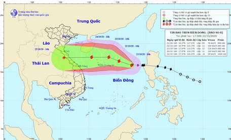 Dự báo đường đi của bão. Ảnh: KTVN