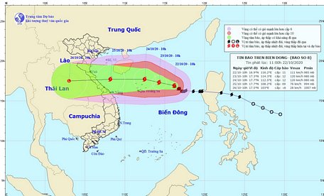 Dự báo đường đi và vị trí cơn bão.