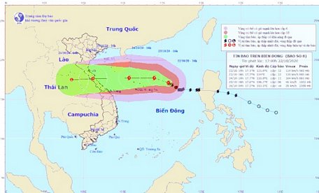 Dự báo đường đi của bão số 8 lúc 16h ngày 22/10