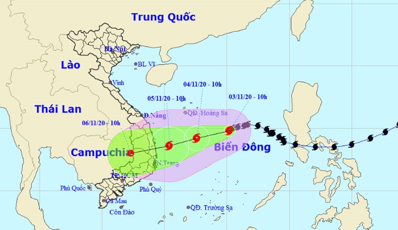 Vị trí và hướng di chuyển của bão số 10. (Nguồn: nchmf.gov.vn)