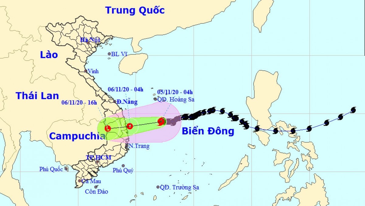 Vị trí và hướng đi của cơn bão số 10. Ảnh: Trung tâm DBKTTV Trung ương