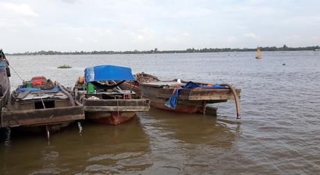 Ghe gỗ dùng làm phương tiện hút cát “trộm”.