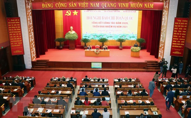 Quang cảnh Hội nghị tổng kết báo chí năm 2020. (Ảnh: Văn Đức/TTXVN)
