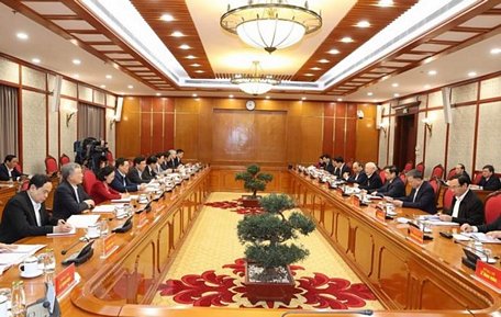 Tổng Bí thư, Chủ tịch nước chủ trì phiên họp đầu tiên của Bộ Chính trị và Ban Bí thư. Ảnh: TTXVN
