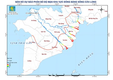 Bản đồ dự báo phân bố độ mặn cao nhất từ 21- 31/3/2021.