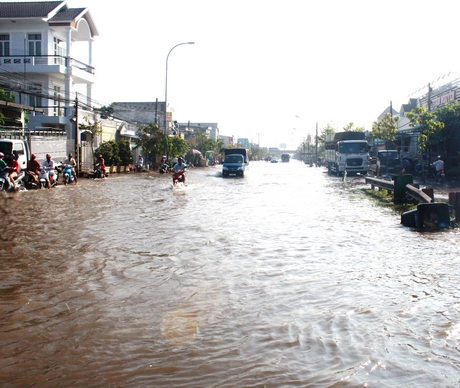 Tình trạng ngập nước vào mùa mưa lũ nguy cơ gây ảnh hưởng vệ sinh môi trường trên địa bàn thị xã.