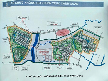 Sơ đồ tổ chức không gian kiến trúc cảnh quan. Ảnh chụp từ tài liệu công bố quy hoạch.