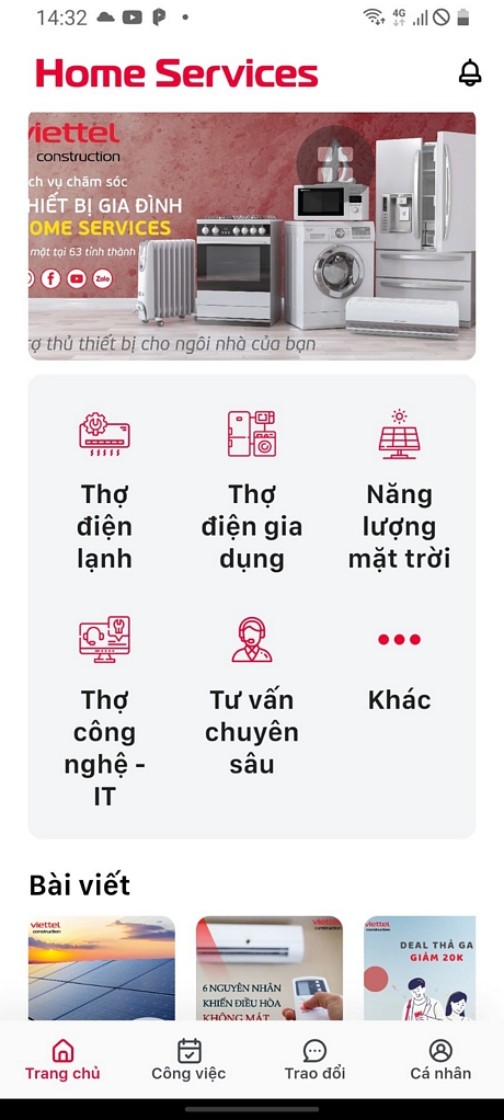 Khách hàng chỉ cần cài đặt Home Services, bấm vào mục cần thiết sẽ được hướng dẫn đăng ký sửa chữa.