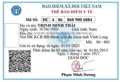 Hình ảnh thẻ BHYT trên ứng dụng VssID- Bảo hiểm xã hội số của một người dùng.