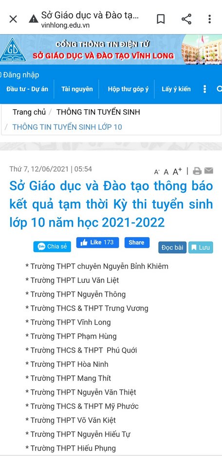 Học sinh có thể dễ dàng xem điểm thi trên trang thông tin của Sở GD- ĐT Vĩnh Long.