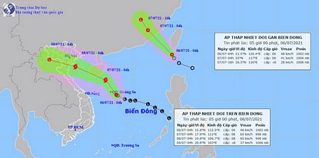  Sơ đồ đường đi hai áp thấp nhiệt đới đang hoạt động - Ảnh: Trung tâm Dự báo khí tượng thủy văn quốc gia