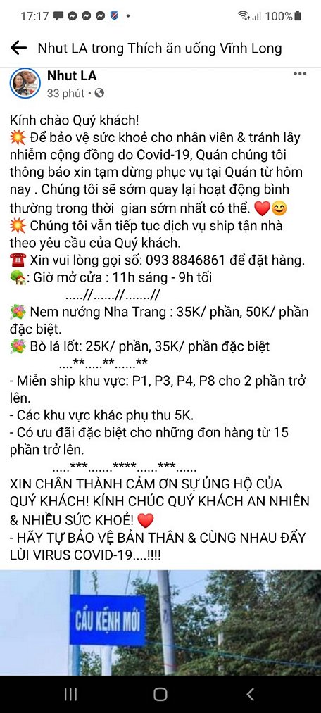 Nhiều quán ăn, tiệm cà phê, quầy hàng tạp hóa,… đã chủ động chuyển đổi hình thức kinh doanh trực tiếp sang giao hàng tận nhà, bán đem về…