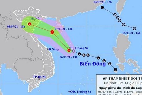 Vị trí, hướng di chuyển của áp thấp nhiệt đới (ảnh to) và vùng áp  thấp. (Ảnh: NCHMF).