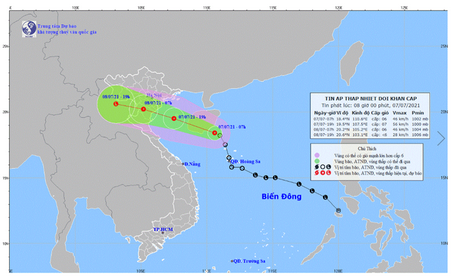 Vị trí và đường đi của áp thấp nhiệt đới. Ảnh: KTTV.