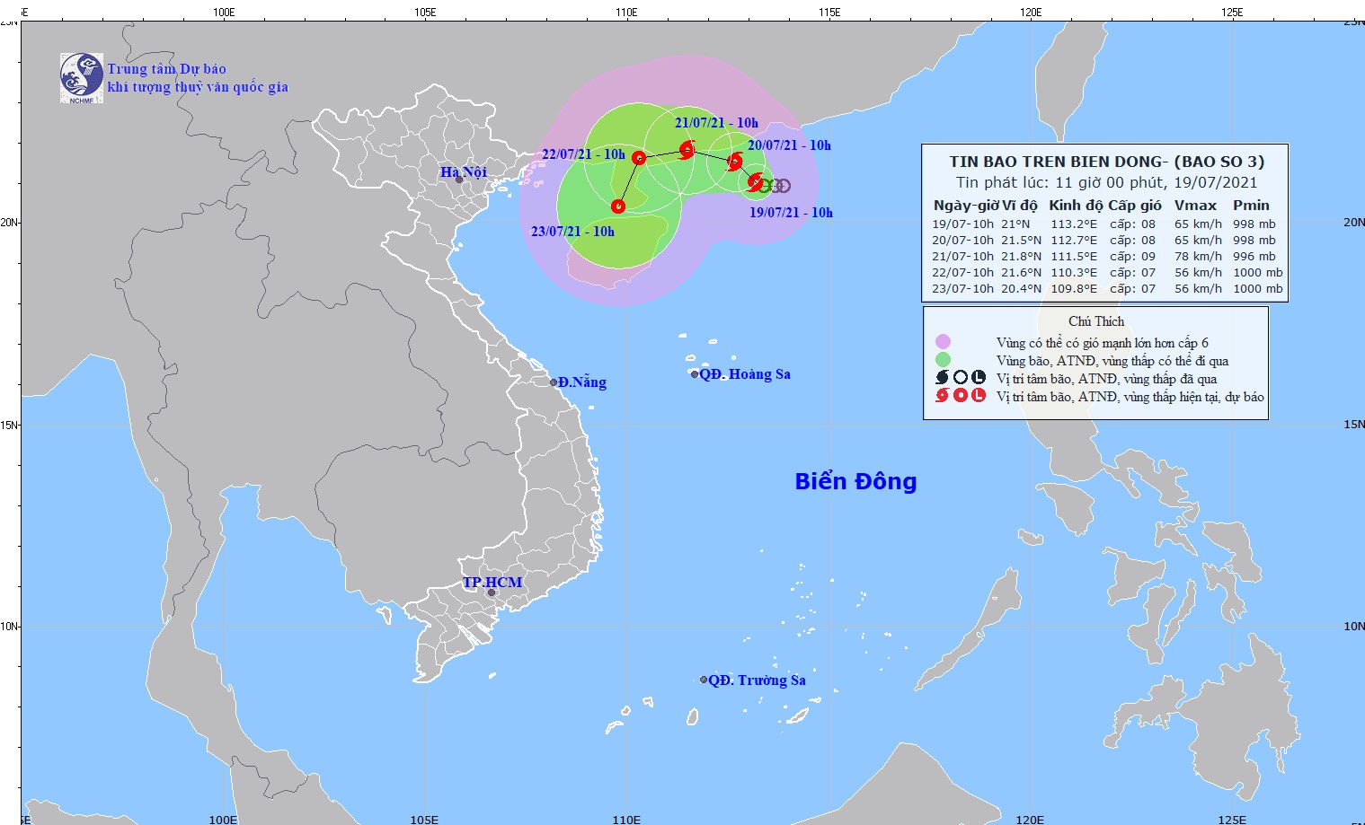 Tin bão trên Biển Đông (cơn bão số 3). Nguồn: KTVN