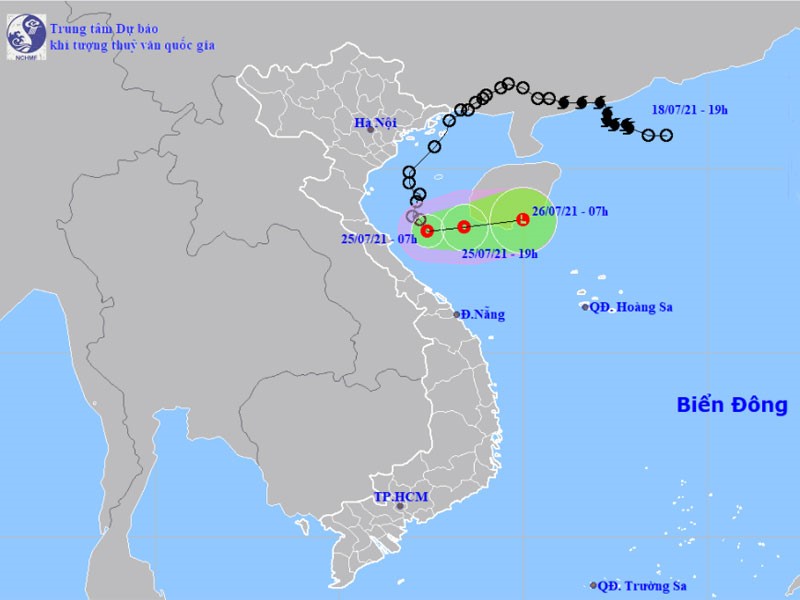 Vị trí và hướng di chuyển của áp thấp nhiệt đới. (Nguồn: nchmf.gov.vn)