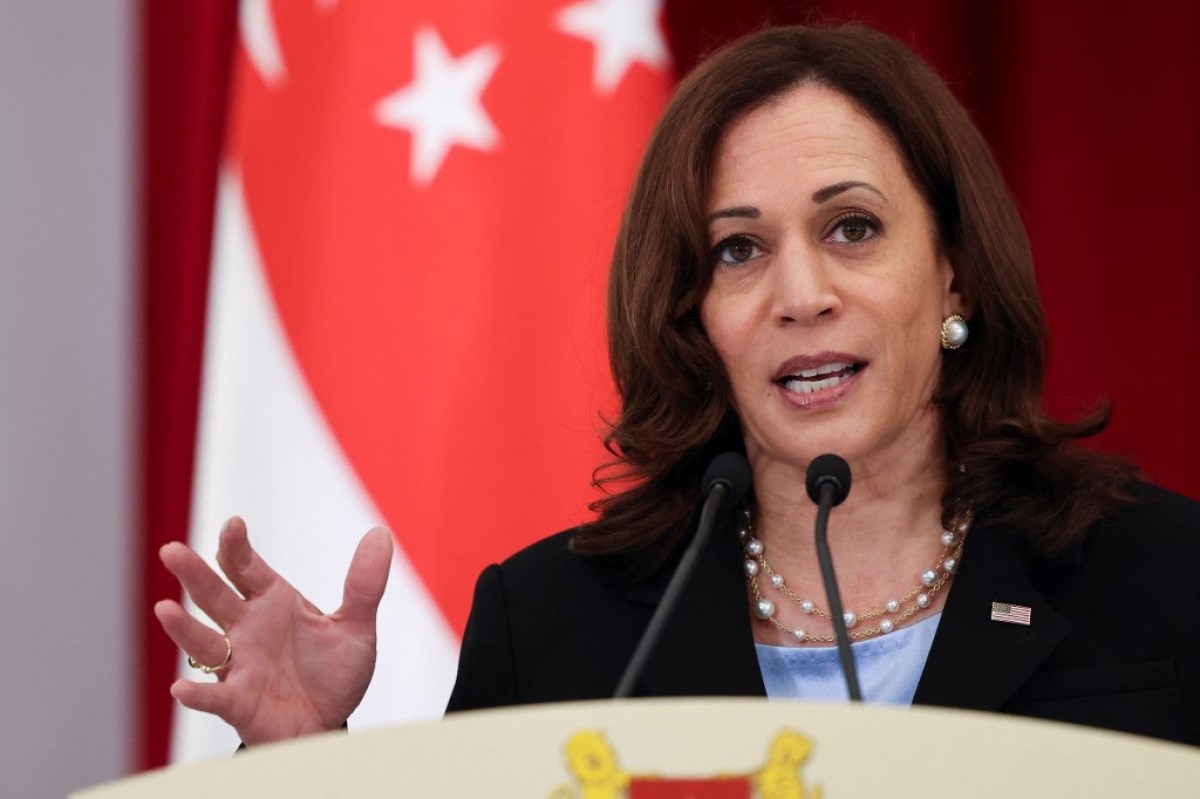 Phó Tổng thống Mỹ Kamala Harris phát biểu tại Singapore ngày 23/8. Ảnh: AFP