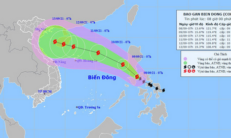  Vị trí và hướng di chuyển bão Conson - Ảnh: Trung tâm Dự báo khí tượng thủy văn quốc gia