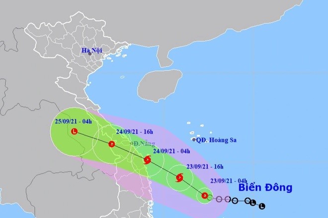 Vị trí và hướng di chuyển của áp thấp nhiệt đới. (Ảnh: NCHMF).