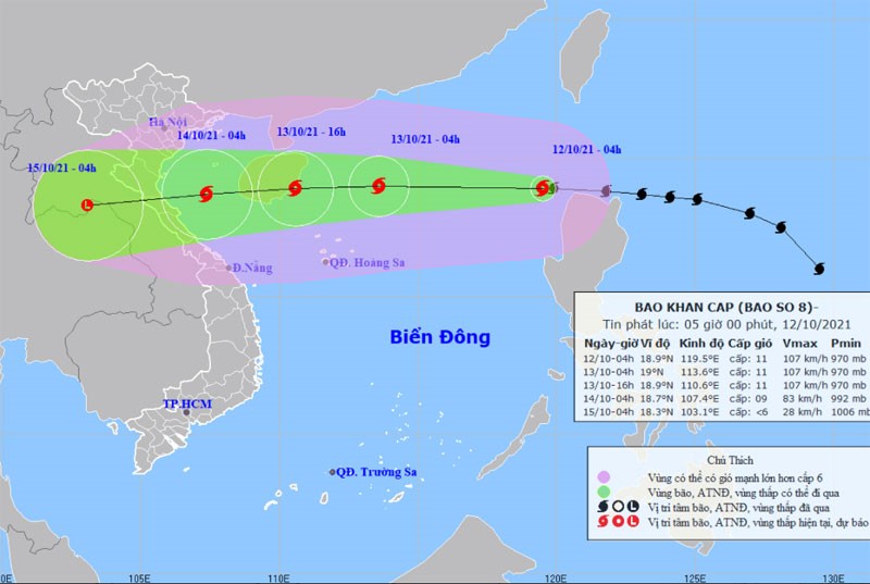 Vị trí và hướng di chuyển của bão số 8. (Nguồn: nchmf.gov.vn)