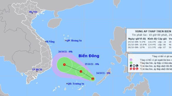 Sơ đồ dự báo hướng di chuyển vùng áp thấp - Ảnh: Trung tâm Dự báo khí tượng thủy văn quốc gia