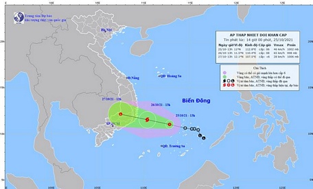 Hướng đi dự kiến của áp thấp nhiệt đới