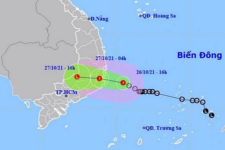  Vị trí và hướng di chuyển của áp thấp nhiệt đới. (Ảnh: NCHMF).