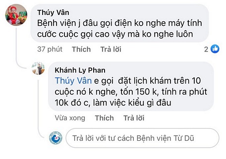  Hai trong số các comment phản ánh của bệnh nhân vì lầm tưởng các đầu số nói trên là của Bệnh viện Từ Dũ. Nhờ các phản ánh này, Bệnh viện Từ Dũ đã tìm hiểu và biết được về các tổng đài mạo danh (Ảnh: Facebook Bệnh viện Từ Dũ)