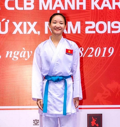 Hoàng Thị Mỹ Tâm giành huy chương vàng U21 giải vô địch karatedo châu Á 2021 - Ảnh: FBNV