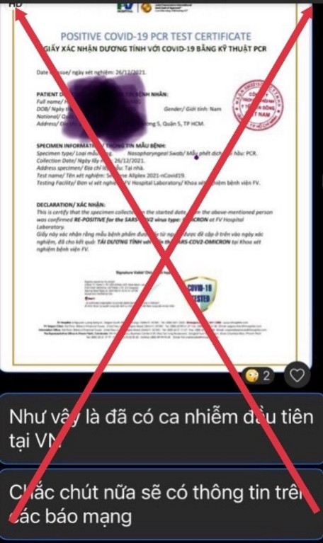 Thông tin người dân ở TPHCM bị nhiễm COVID-19 biến chủng Omicron là sai sự thật, giấy xác nhận lan truyền là giả mạo. Ảnh Trung tâm báo chí TPHCM
