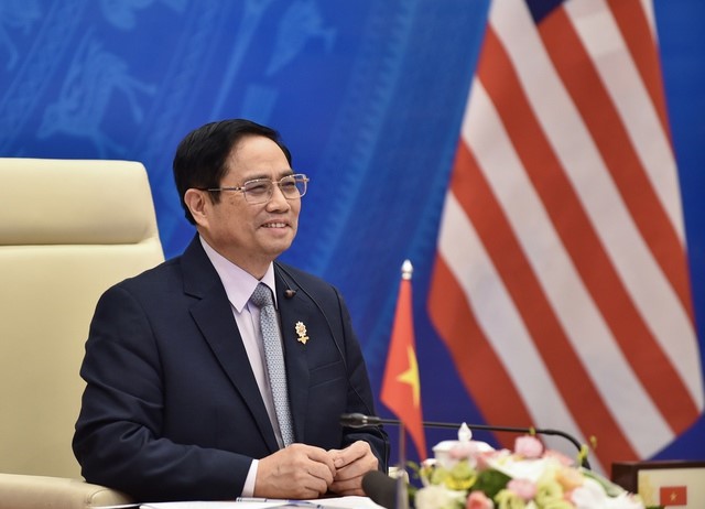 Thủ tướng Chính phủ Phạm Minh Chính tham dự và phát biểu tại Hội nghị cấp cao ASEAN-Hoa Kỳ lần thứ 9 theo hình thức trực tuyến, ngày 26/10/2021. Ảnh VGP/Nhật Bắc