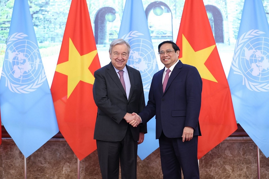Chuyến thăm quan trọng của người đứng đầu tổ chức đa phương lớn nhất thế giới thể hiện thông điệp mạnh mẽ về sự coi trọng của LHQ đối với quan hệ đối tác Việt Nam-LHQ trong 45 năm qua - Ảnh: VGP/Nhật Bắc