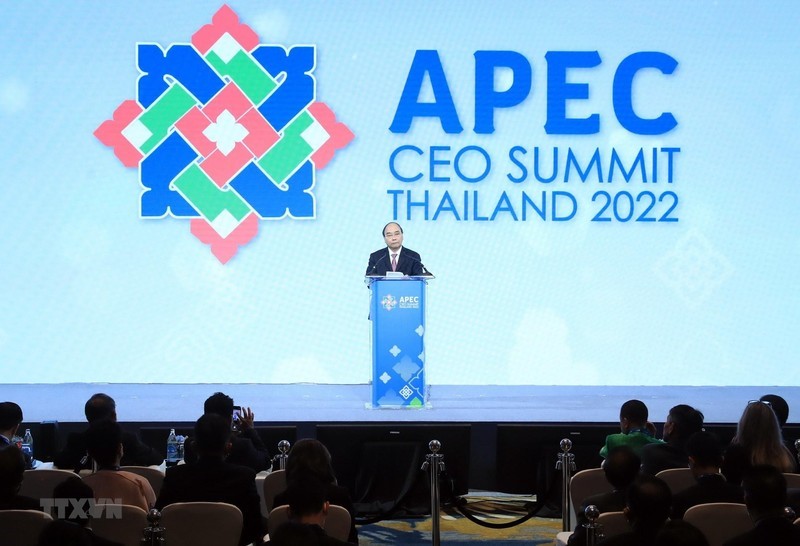 Chủ tịch nước Nguyễn Xuân Phúc phát biểu tại Phiên họp thứ 4 CEO Summit về thương mại và đầu tư. (Ảnh: Thống Nhất/TTXVN)