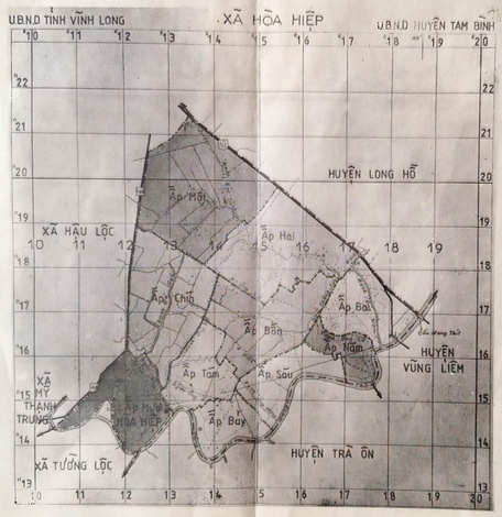 Bản đồ xã Hòa Hiệp trước kia.Ảnh từ sách “Hòa hiệp trang sử anh hùng”.