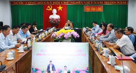 Đại biểu dự hội nghị tại điểm cầu Vĩnh Long.
