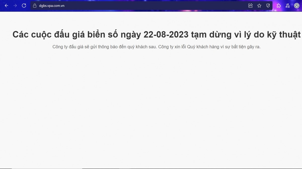 Trang web đấu giá bị quá tải và phải tạm dừng vào ngày 22/8/2023